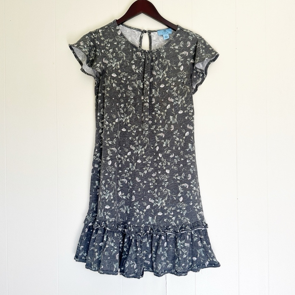CECE Floral Print Flounce Sleeve Ruffled Hem Shift Dress XS